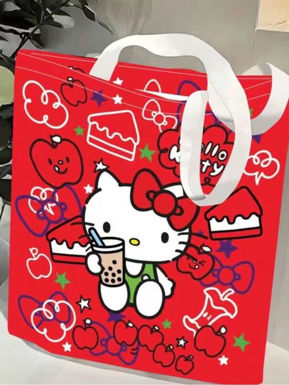 Hello Kitty Red Graphic Party Tote Bag with White Handles